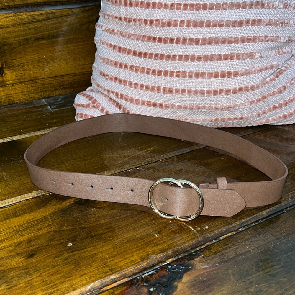 Amazon Double Gold Buckle Faux Leather‎ Brown Belt- L